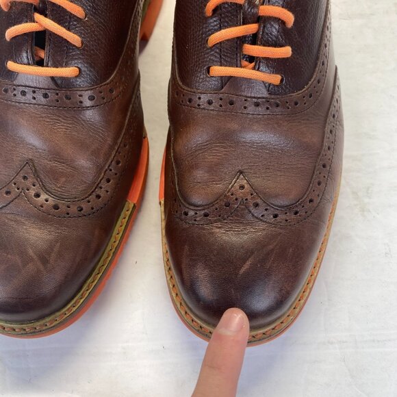 Cole Haan Great Jones Brown‎ Orange Wingtip Oxford Shoes Men Size 9 M - Picture 8 of 15